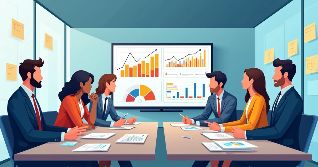 Equipe analisando dados de crescimento e gráficos de startups