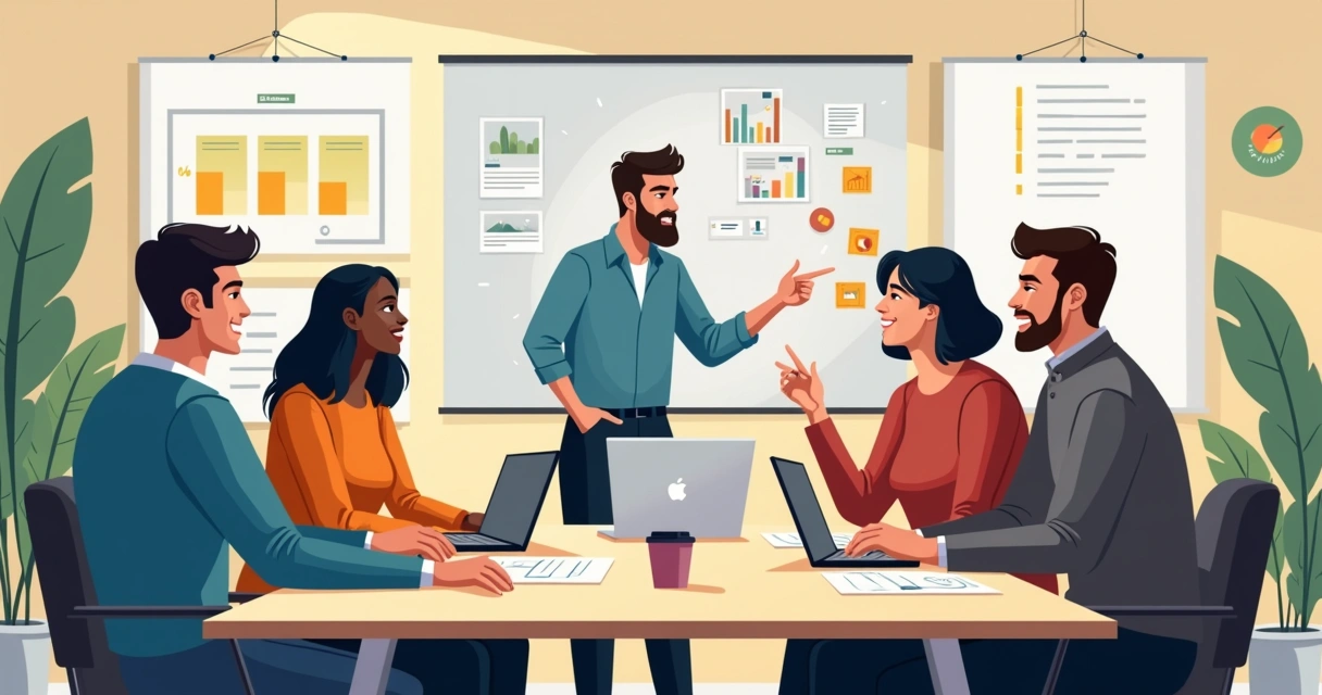 Equipe de startup reunida em sessão de mentoria presencial